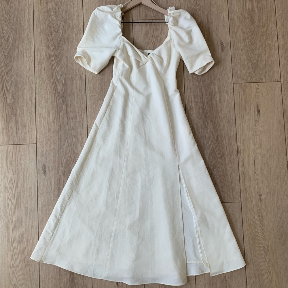 Zara Cream Viscose/Linen Midi Rustic Dress